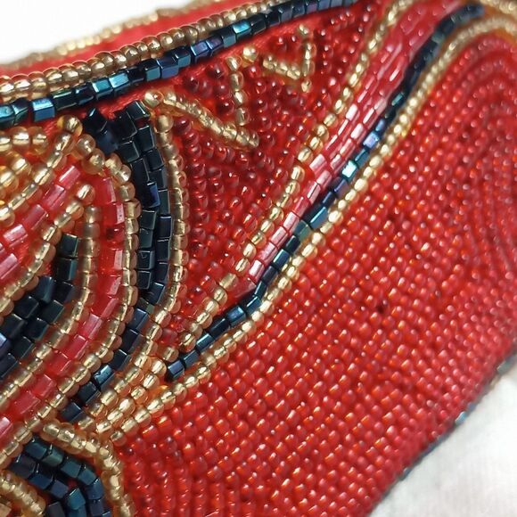 Vintage Regale Beaded Belt Red gold flower scroll leaf adjustable  30-33 main image 6